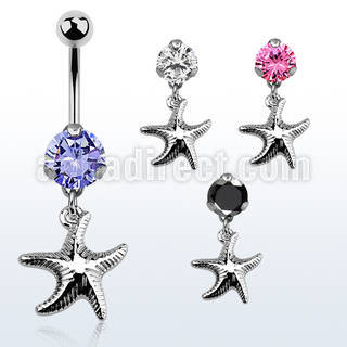bnrz727 piercing ombligo acero quirurgico zirconia 8mm colgante liso estrella mar plata 38 10mm mayorista