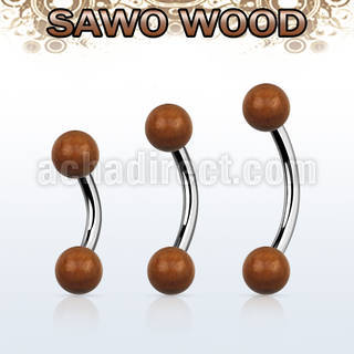 bnsw5 piercing ombligo organico barra acero 316l bolas madera sawo 5mm venta