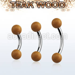 bnte5 piercing ombligo organico barra acero 316l bolas madera teca 5mm mayorista