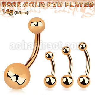 bnttg rose gold steel belly banana with 5mm 8mm balls