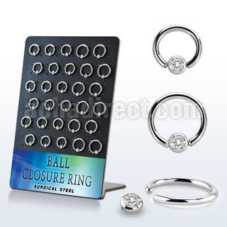 board w 30 steel ball closure ring 14g w 3mm clear cz