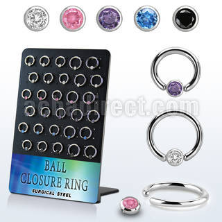 board w 30 steel ball closure ring 14g w 3mm mixed czs