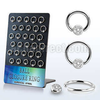 board w 30 steel ball closure ring 14g w 4mm clear cz