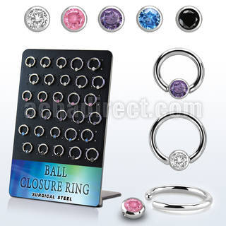 board w 30 steel ball closure ring 14g w 4mm mixed czs
