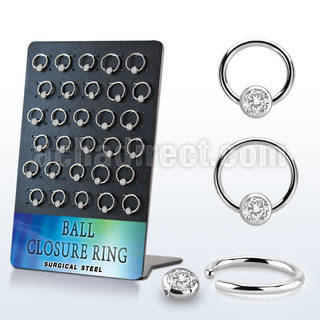 board w 30 steel ball closure ring 16g w 4mm clear cz