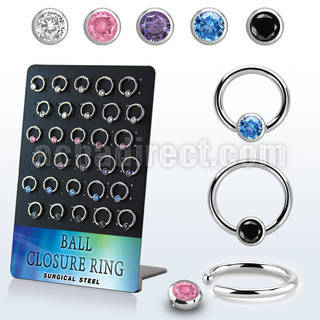 board w 30 steel ball closure ring 16g w 4mm mixed czs