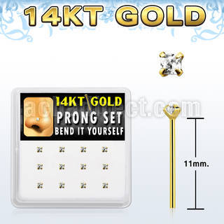 box w 12 14kt gold bend it nose studs w 2mm round czs 