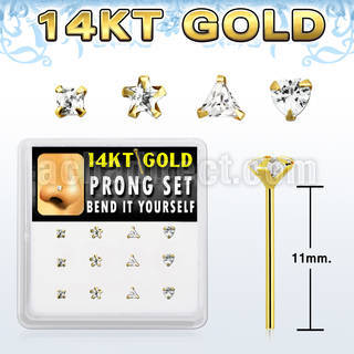 dgys12 distribuidor mayorista caja 12 piercing nariz doblar tu mismo oro 14 kts 0 6mm zirconia redonda 1 5mm & 2mm venta por mayor