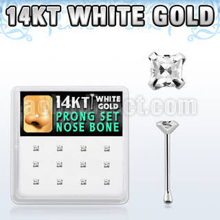 box w 12  white gold nose bones w 2mm prong set color czs