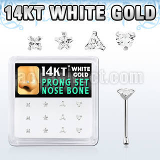dwnb13 caja 12 piercing nariz hueso oro blanco 14 kts 0 6mm zirconia formas cuadrado estrella tri corazon mayorista
