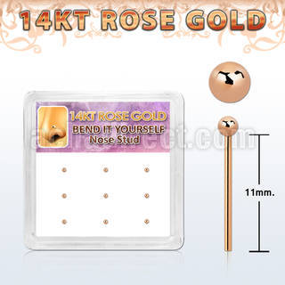 drys5 display box with 9 pieces of 14kt rose gold bend it yourself nose studs 22g 0.6mm with 1.5mm ball shaped tops al por mayor