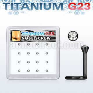 bxuns6 caja unidades piercing nariz titanio anodizado negro cristal claro engastado parte superior