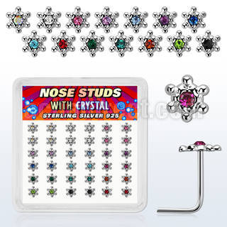 box w 36 silver nose studs w color crystal david star top 