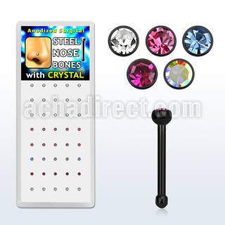 bxb105 caja unidades piercing nariz forma hueso acero l anodizado negro mm cristal redondo colores variados la parte superior al por mayor