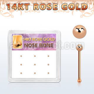 drnb5 display box with 9 pcs. of 14kt rose gold nose bones 22g 0.6mm with 1.5mm ball shaped tops mayorista
