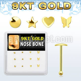 d9gnb9 caja 12 piercing nariz hueso oro 9 kts 0 6mm formas redonda estrella corazon mariposa distribuidor