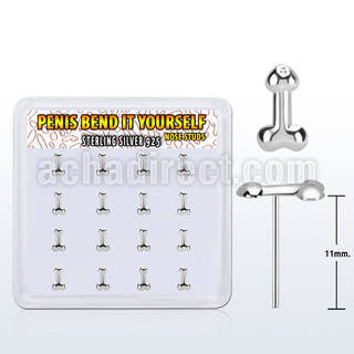 nypen16 box with 16 pcs. of sterling silver bend it yourself nose studs 22g 0.6mm with top in penis shape distribuidor