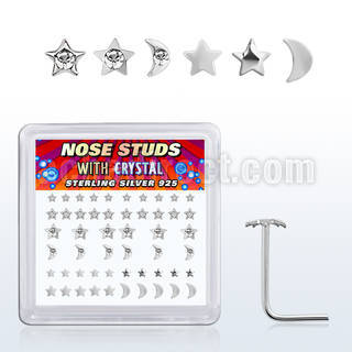 nsbxm8c caja 52 piercing nariz l plata 925 0 6mm formas estrella luna al por mayor