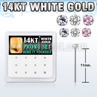 dwys12 caja 12 piercing nariz doblar tu mismo oro blanco 14 kts 0 6mm 1 5mm & zirconia redonda 2mm mayorista
