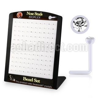 brac21 display w 120 bio  flex nose studs w 2mm clear crystal