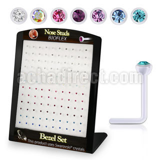 brac24 display w 120 bio  flex nose studs w 2.5mm crystals