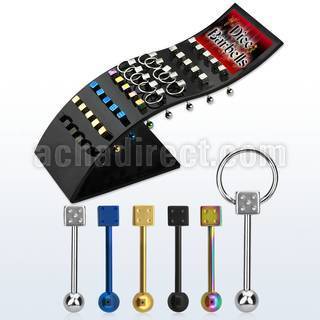 brbbdi steel tongue barbell w polished steel dice top