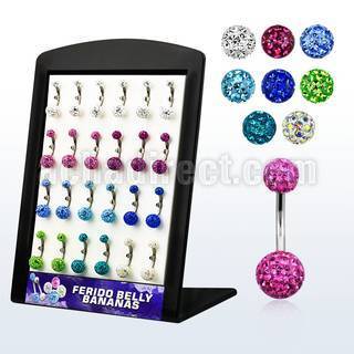 brbn6 display 24 piercings ombligo acero quirurgico bolas 5 8mm multi cristal ferido 8mm 14mm al por mayor