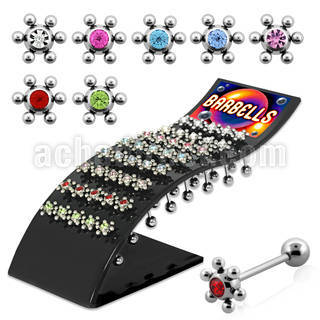 brbsc6 316l steel tongue barbell w 6mm starship gem ball top