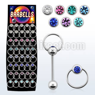 brbsl2 316l steel tongue barbell with bezel ball slave ring