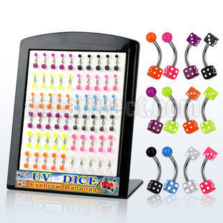 brdi3 316l steel eyebrow banana with 3mm acrylic uv dice