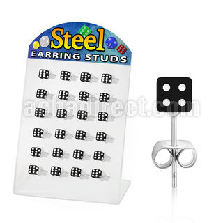 brdi5 stainless steel ear stud w arylic b w uv dice tops