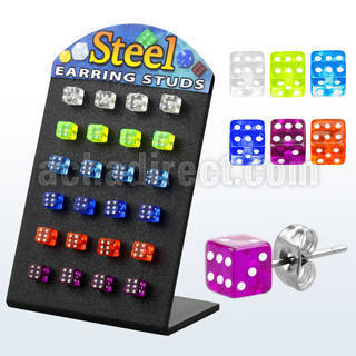 brdi5m stainless steel ear stud w arylic colored uv dice top