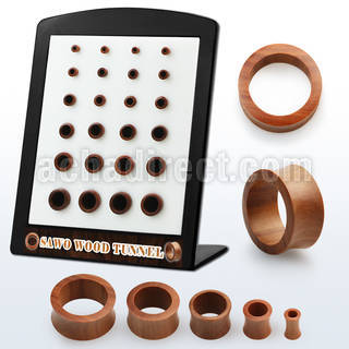 brdpws display w 24 pcs of double flare sawo wood flesh tunnels