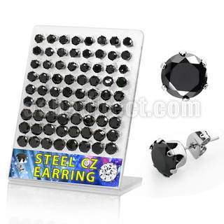 brescz2 display 36 pares piercings oreja acero inoxidable zirconia redondas negras 6mm 8mm distribuidor