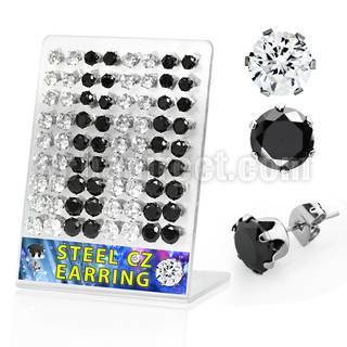brescz4 display 36 pares piercings oreja acero inoxidable zirconia redondas claras negras 6mm 8mm al por mayor