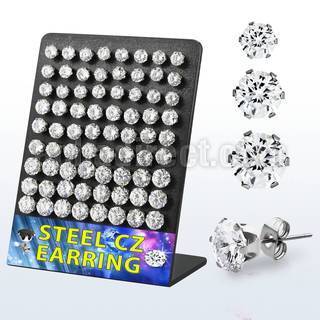 brescz display 36 pares piercings oreja acero inoxidable zirconia redondas claras 6mm 8mm mayorista