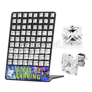 bresqz display 36 pares piercings oreja acero inoxidable zirconia cuadradas claras 6mm 8mm venta
