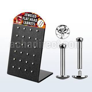 brlbfc 316l steel internal threading labret w flat crystal top