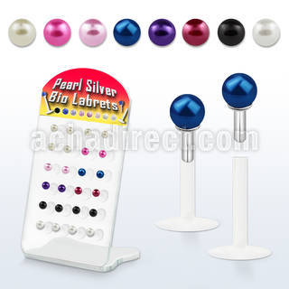 brlbi19 display 24 labrets bio flexibles transparentes bolas perlas falsas 3mm plata esterlina 8mm al por mayor