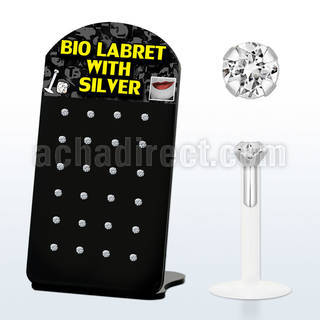 brlbi1 display 24 labrets bio flexibles transparentes zirconita redondas 2mm 8mm distribuidor mayorista