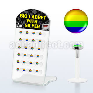 brlbi25 display 24 labrets bio flexibles transparentes plata esterlina presion 3mm logos bandera orgullo gay variados 8mm venta