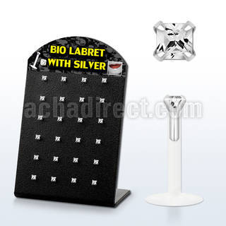 brlbi29 display 24 labrets bio flexibles transparentes zirconita cuadradas 2mm colores claros 8mm distribuidor