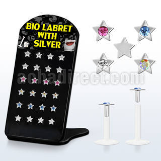 brlbi3 display 24 labrets bio flexibles transparentes zirconita cuadradas 2mm colores claros 8mm mayorista