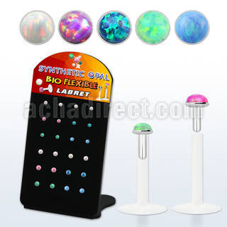 brlbi47 pequeno display 24 labrets bio flexibles transparentes plateada presion opalos sinteticos 1 5mm 2mm venta