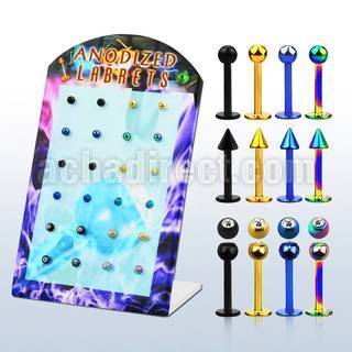 brlbt anodized 316l steel labret w 3mm ball cone jewel ball