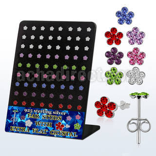 brm228s silver earstud with crystal assorted colored flower top
