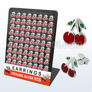 brmch piercings oreja plata esterlina 925 esmalte cereza tablero 60 pares al por mayor