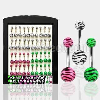 brmix18 display 40 piercings ombligo acero 316l bolas acrilicas rayas cebra 5 8mm 10mm distribuidor