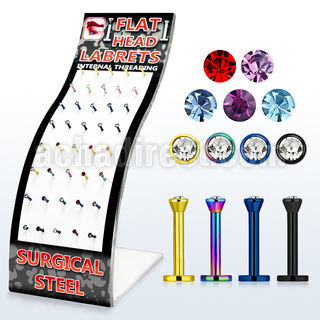 brmlb12 anodized 316l steel thread labret with flat crystal top