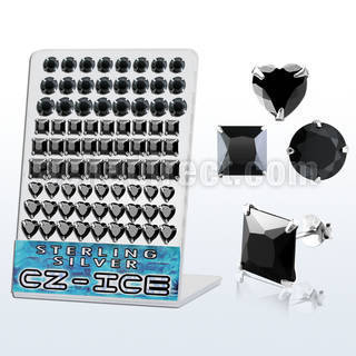 brmshb display 36 pares piercings oreja plata esterlina 925 zirconia negras 6mm 8mm formas corazon distribuidor mayorista